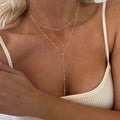 Stainless Steel Lariat Necklace Gold Plated
