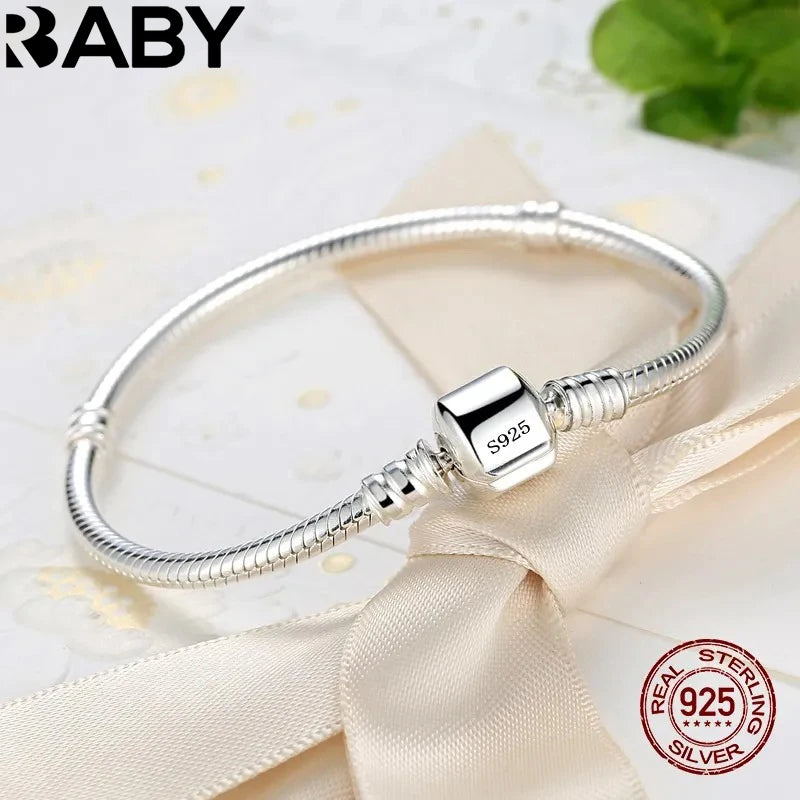 Handmade 925 Sterling Silver Charm Bracelet Soft Smooth Snake Bone Bracelets for Women