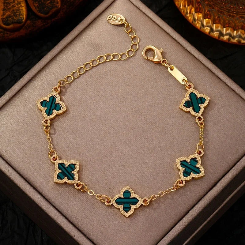 Single-Sided Lucky Clover Plated Bracelet for Women,