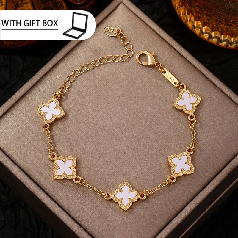 Single-Sided Lucky Clover Plated Bracelet for Women,