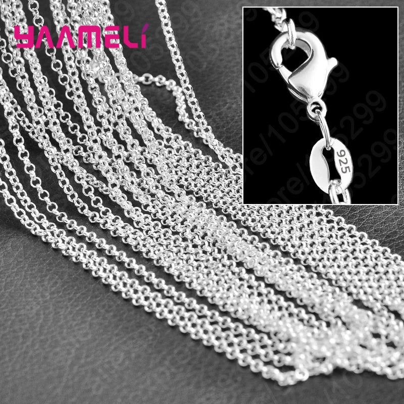 Pure 925 Sterling Silver Charm Link Chain Necklace Jewelry with Strong Smooth Lobster Clasps 16-30 Inches