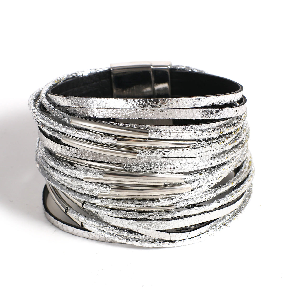 Leather Bracelet for Women Men Chunky Glitter Filled Slim Multilayer Wrap Wide Bracelets Party Jewelry