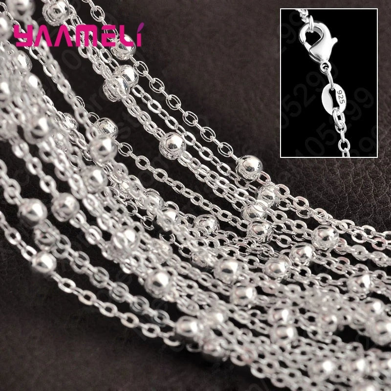 Pure 925 Sterling Silver Charm Link Chain Necklace Jewelry with Strong Smooth Lobster Clasps 16-30 Inches