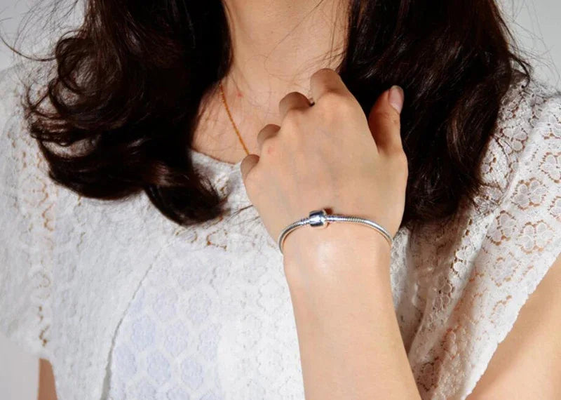 Handmade 925 Sterling Silver Charm Bracelet Soft Smooth Snake Bone Bracelets for Women