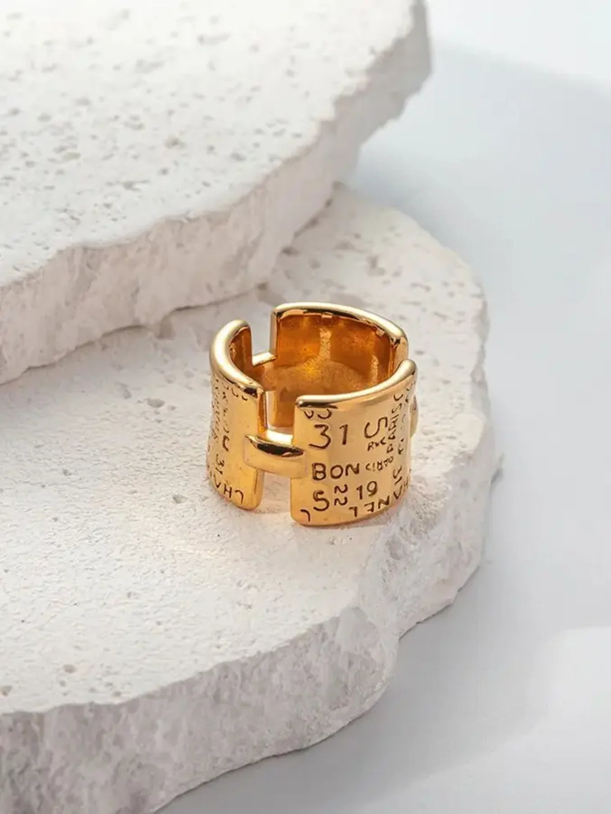 JINYVE Vintage Stainless Steel Wrap Ring  14K Gold Plated Engraved Ring
