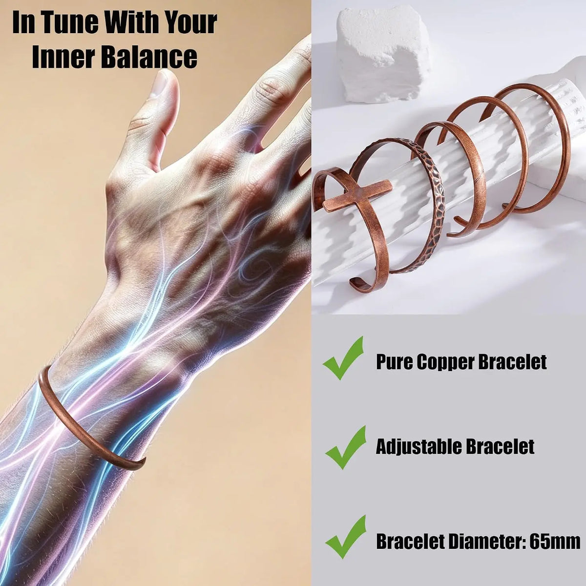 Pure Copper Healing Bracelets for Women Men Waterproof