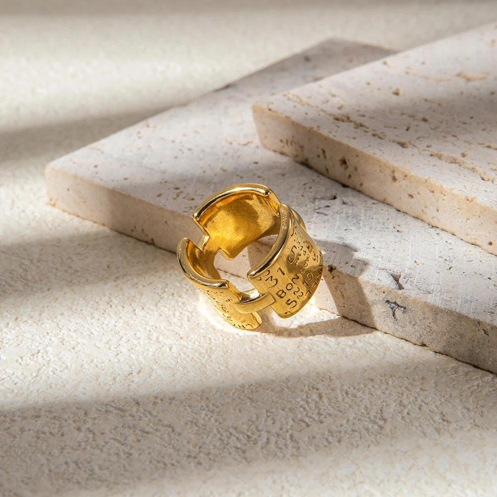 JINYVE Vintage Stainless Steel Wrap Ring  14K Gold Plated Engraved Ring