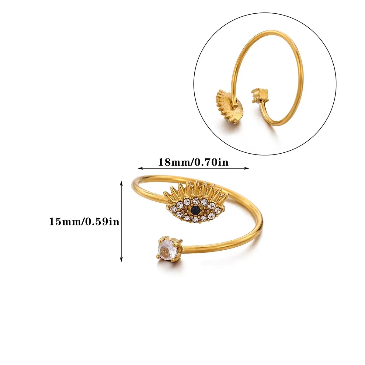 Punk Türkiye Eye Zirconcia Rings Gold Color Stainless Steel Waterproof