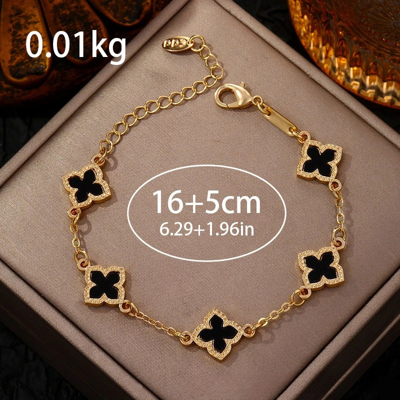 Single-Sided Lucky Clover Plated Bracelet for Women,