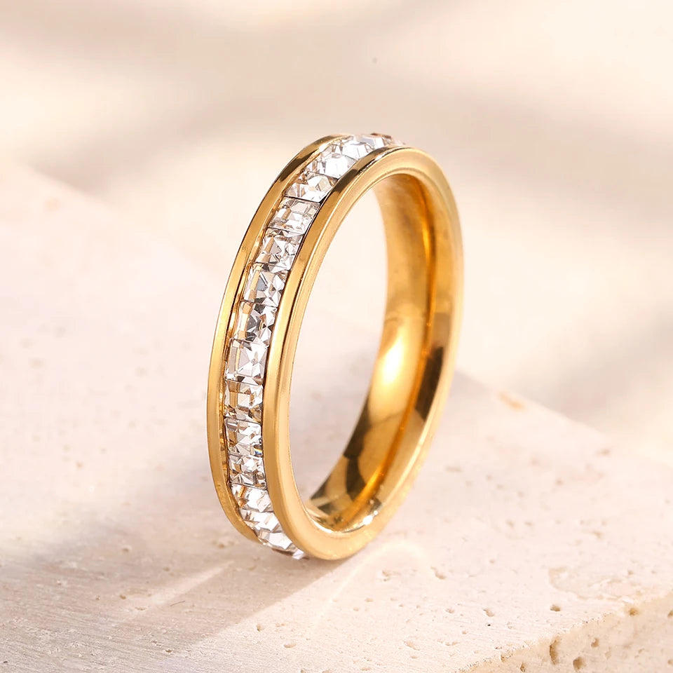 316 Stainless Steel Stackable Rings for Women Sparkling Zircon