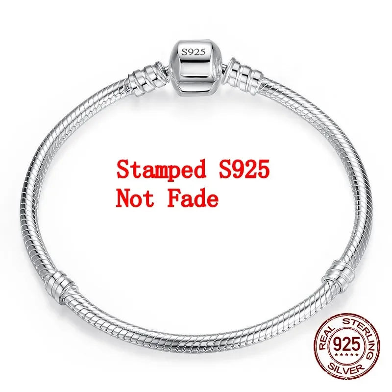 Handmade 925 Sterling Silver Charm Bracelet Soft Smooth Snake Bone Bracelets for Women