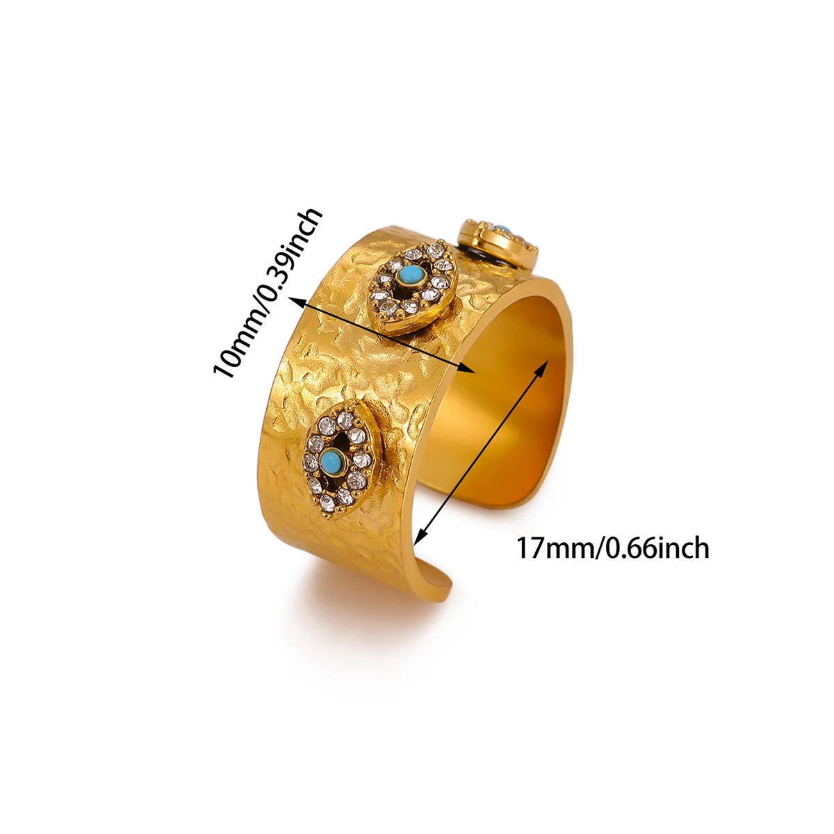 Punk Türkiye Eye Zirconcia Rings Gold Color Stainless Steel Waterproof