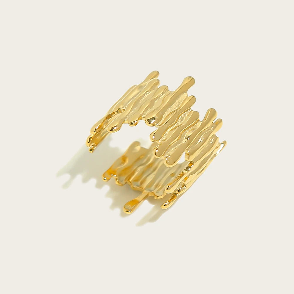 18K Gold Plated Stainless Steel Irregular Wide Rings