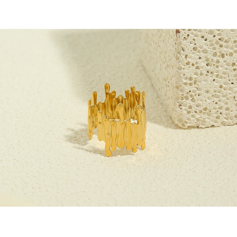 18K Gold Plated Stainless Steel Irregular Wide Rings