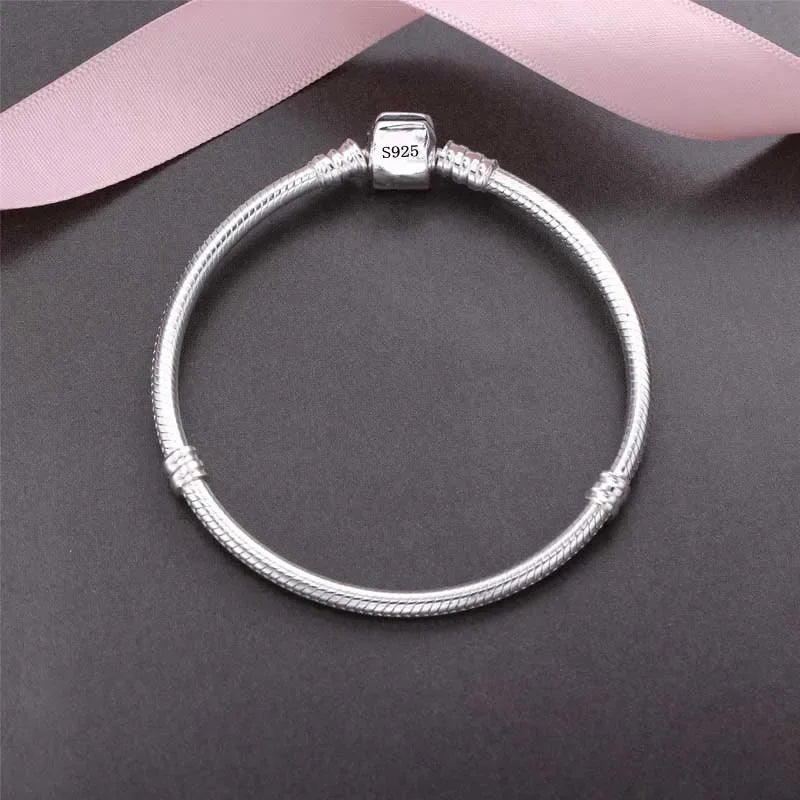 Handmade 925 Sterling Silver Charm Bracelet Soft Smooth Snake Bone Bracelets for Women