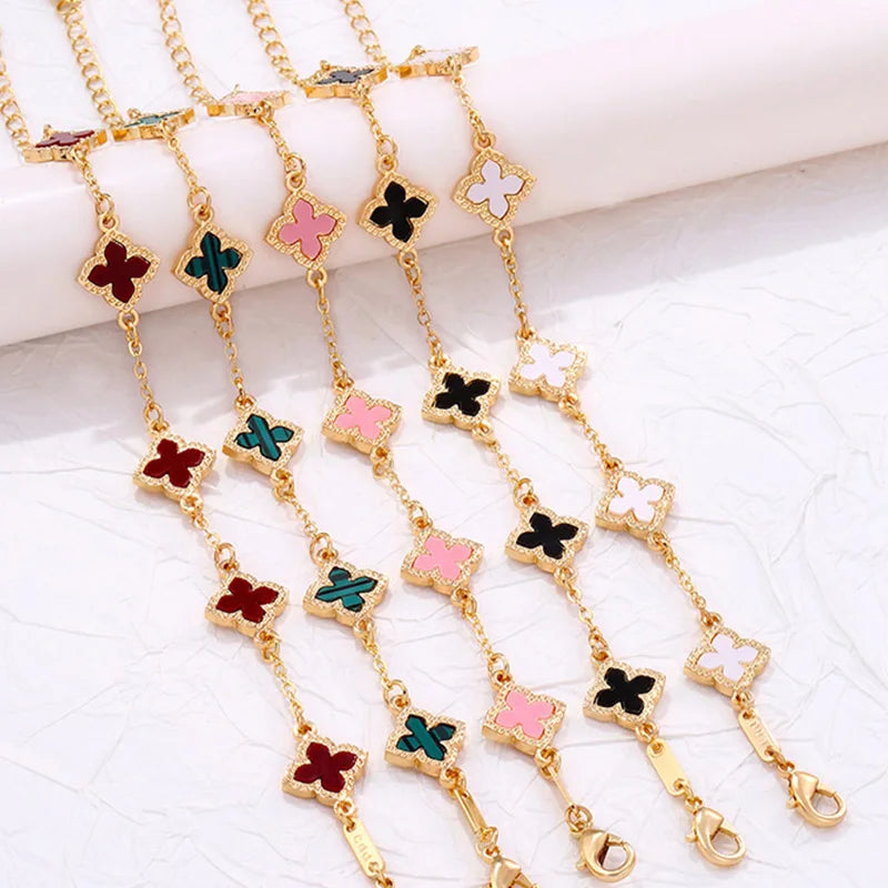 Single-Sided Lucky Clover Plated Bracelet for Women,