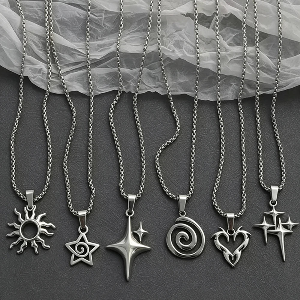 Shaped Y2K Stainless Steel Necklaces, Punk Style, Exquisite Y2K Chunky Chain Necklaces